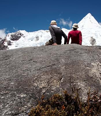 Rock climbing near the Nevado Alpamayo