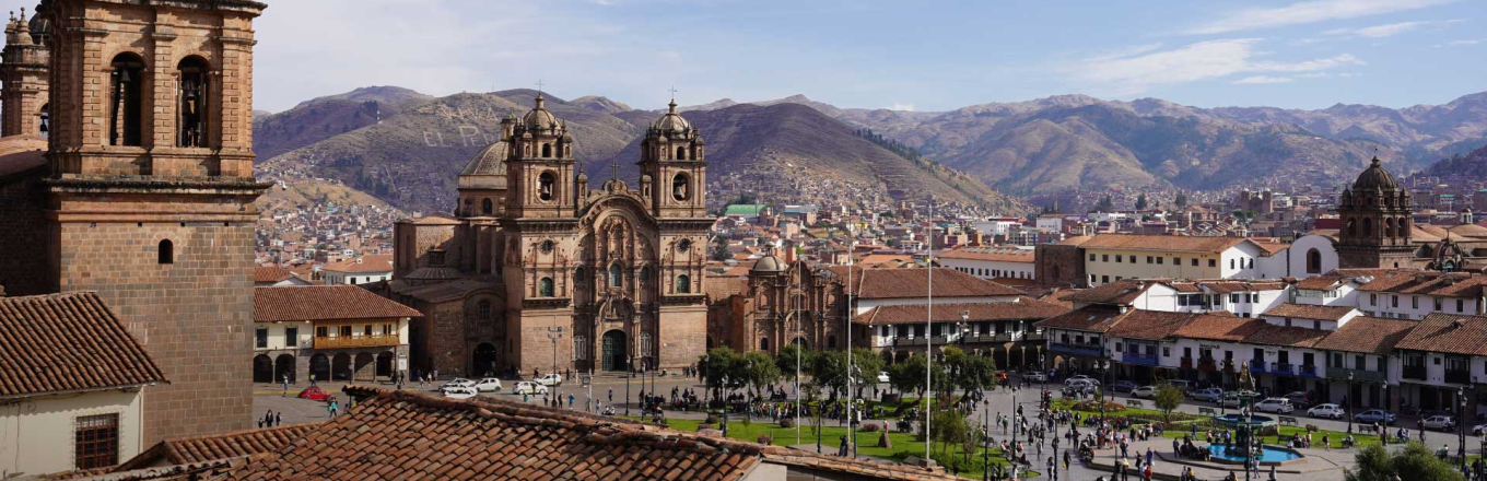 Panoramic view of Cusco’s main square, Peru.