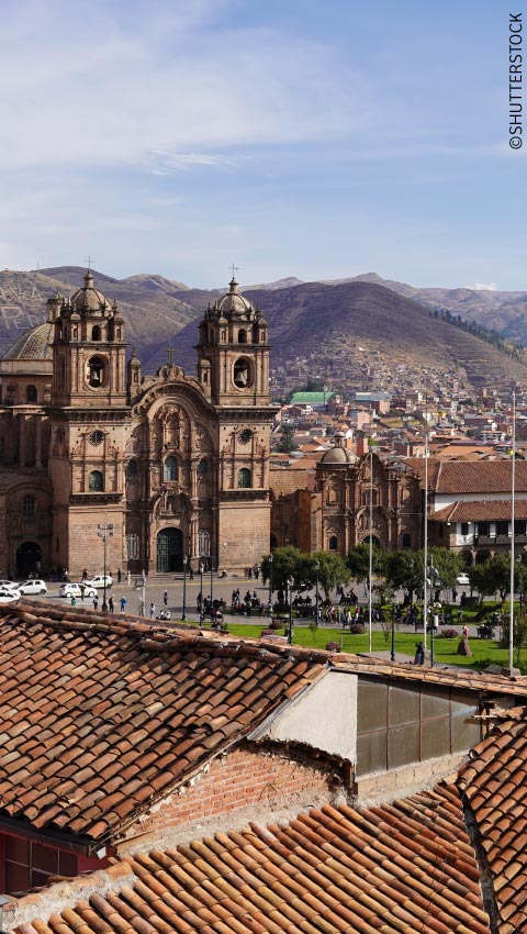 Vista panorâmica da praça principal de Cusco, Peru