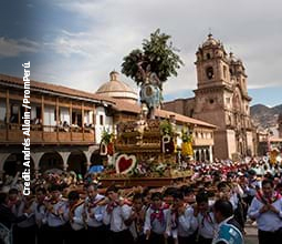 Procession of Saint Sebastian along the streets of Cuzco