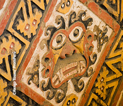 Detail des Wandbildes mit Darstellung des Gottes Ai Apaec in der Huaca de la Luna
