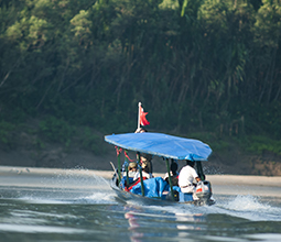 Sailboat navigating the lakes of Madre de Dios