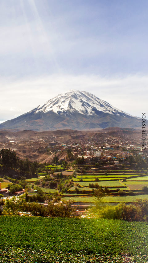  View of Misti Volcano at sunset, Arequipa, Peru.
