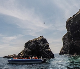 Yacht with tourists on the Ballestas Islands