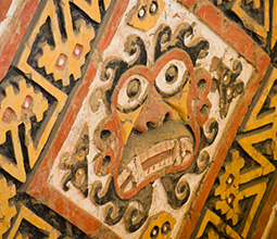 Detail of the mural with representation of the Ai Apaec god in the Huaca de la Luna