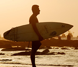Surf at sunset in Mancora
