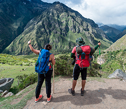 Tourists appreciating the citadel of Machu Picchu