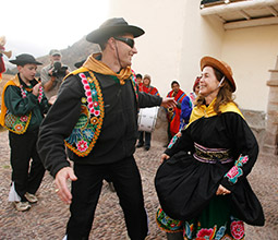 Tourists and dancers in the Sacred Valley