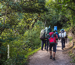 Turisti che passeggiano nella natura