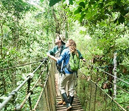 Turistas no observatório de aves na selva de Loreto