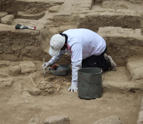 Arqueólogo en la Huaca Santa Rosa de Pucalá