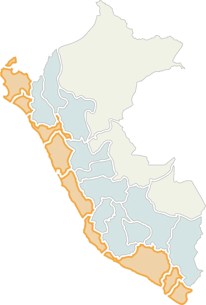 Mapa del Perú con la costa destacada