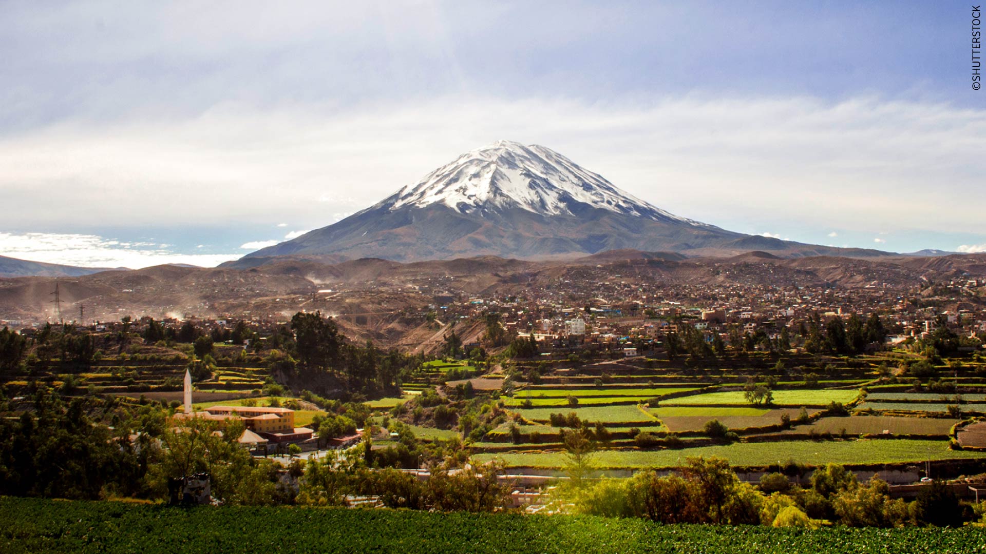 View of Misti Volcano at sunset, Arequipa, Peru.