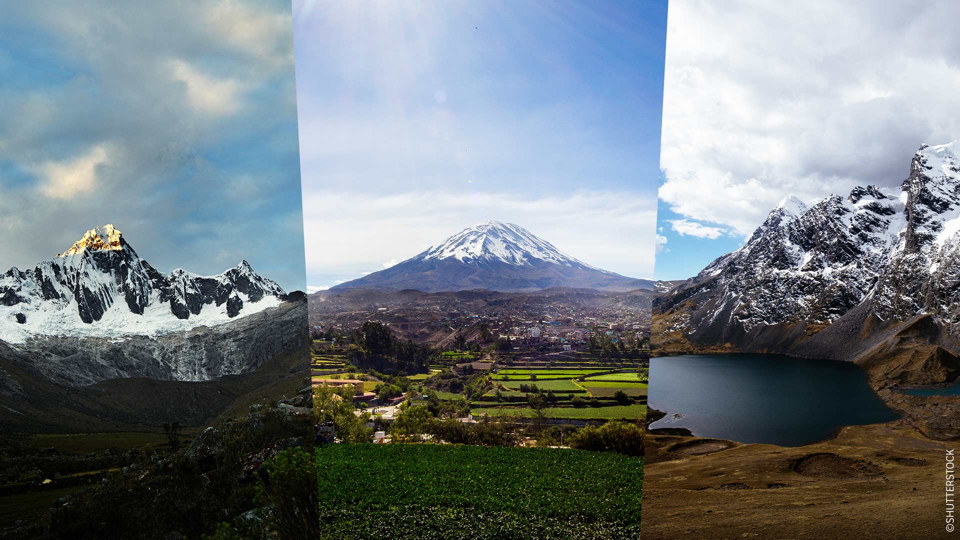 View of the 3 regions: Cordillera Blanca, Misti and Ausangate.